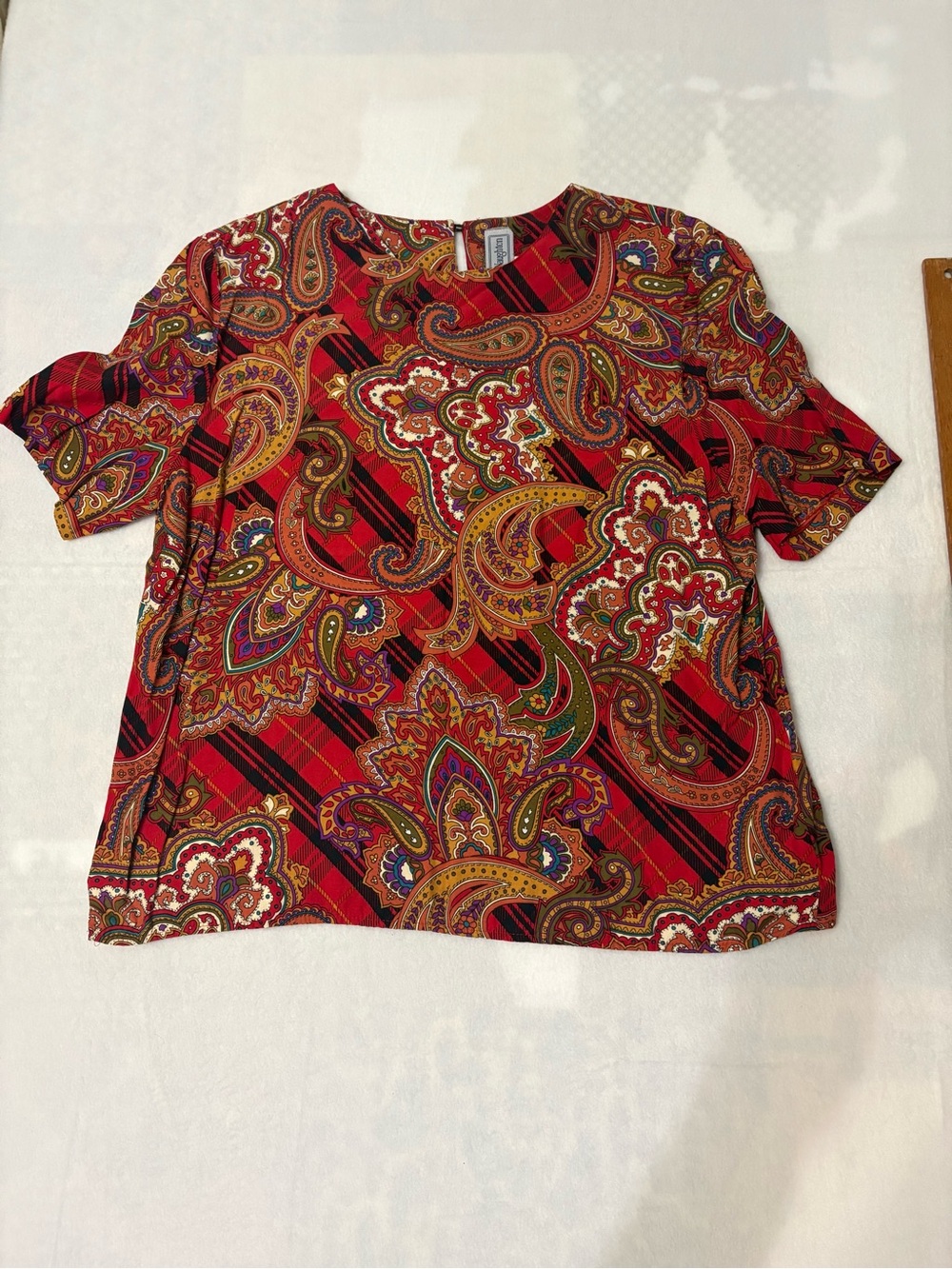 Vintage Norton McNaughton Red Paisley Short Sleeve Blouse SIZE 12